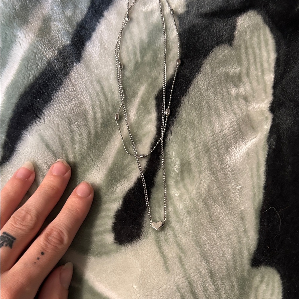 Silver stacked Heart Necklace